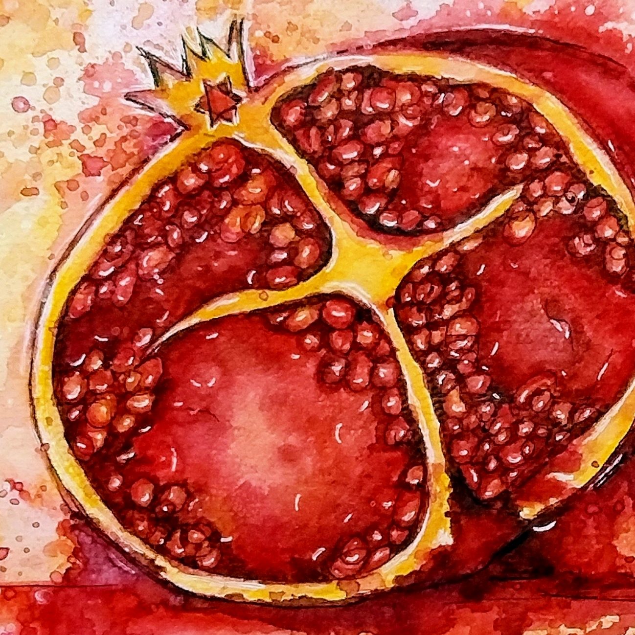 Bilderdrucke auf Keilrahmen Ein halbierter Granatapfel mit roten Samen und einer goldenen Krone oben.